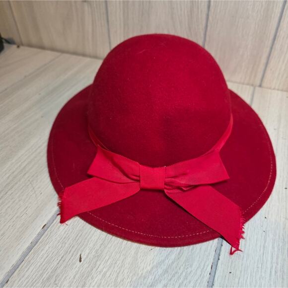 Vtg Lancaster Red Wool Wide-Brim Hat W/Bow USA Made - Picture 3 of 6